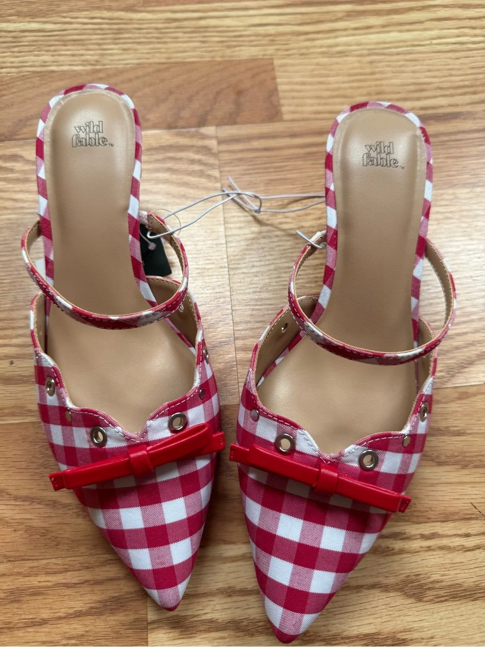 NWT Wild Fable Red White Gingham Bow Heels Size 7